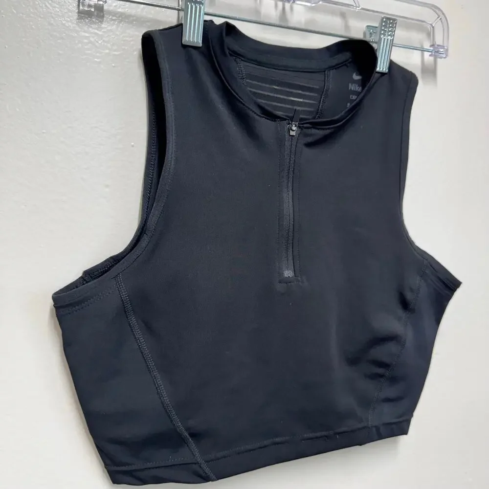 Nike Pro Dri-FIT Women’s Training Crop Top Black Half Zip Sleeveless M NWT Gym